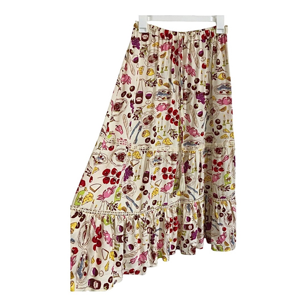 Boho‎ style multi wine cheese french bread grapes lemon boho skirt size small